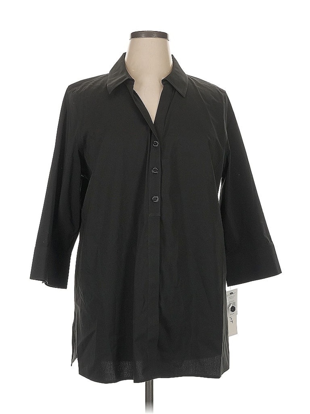 Foxcroft Black Collared Button-Front Blouse